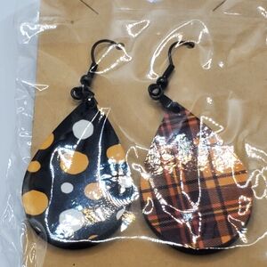 Polka Dot and Plaid Teardrop Earrings